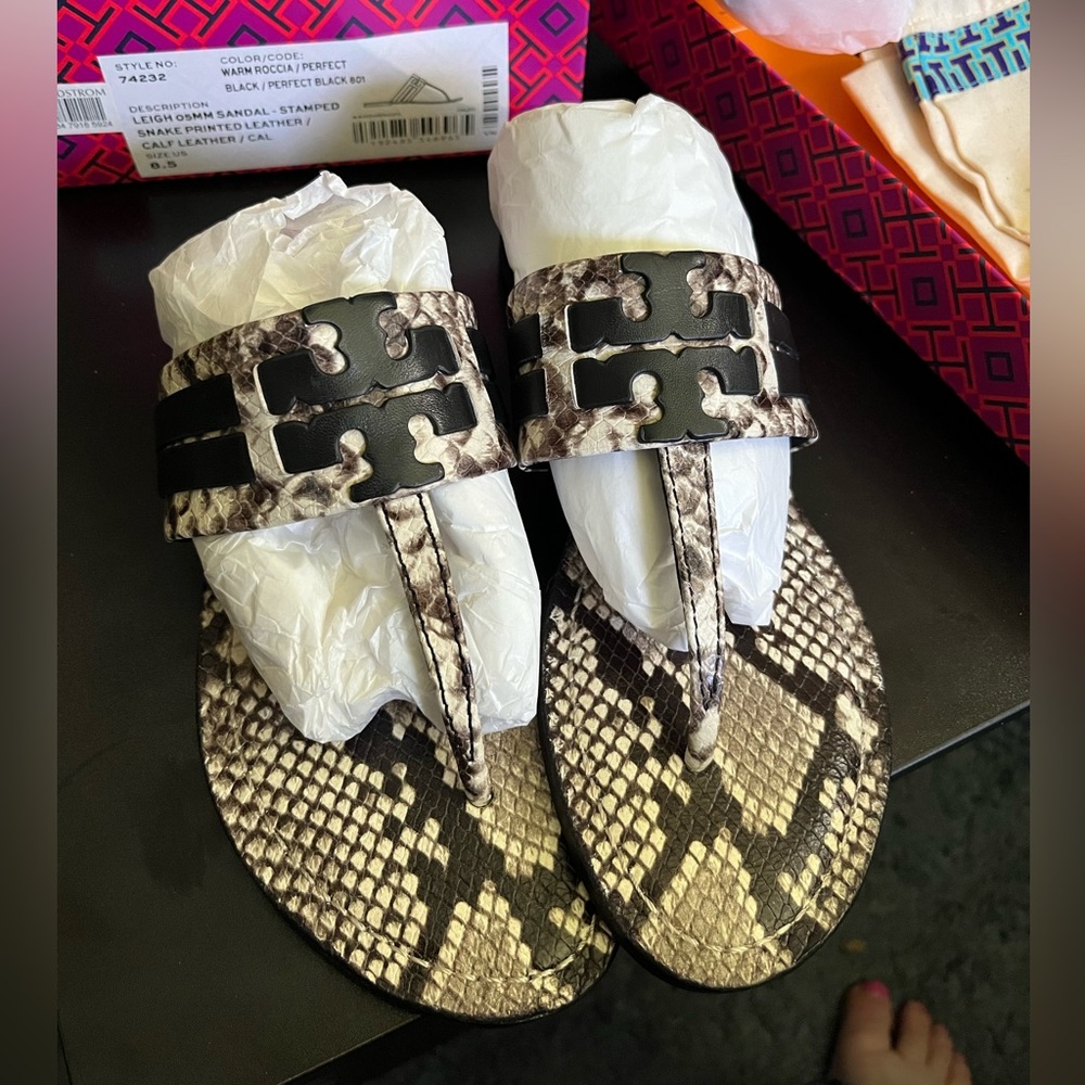 Tory Burch snakeskin/black sandals brand new in box with dustbag